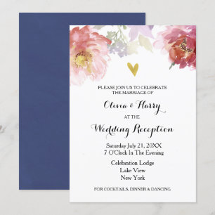 Cartão floral da recepção de casamento da aguar