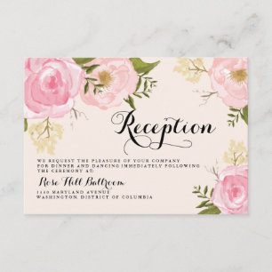 Cartão floral da recepção de casamento do rosa