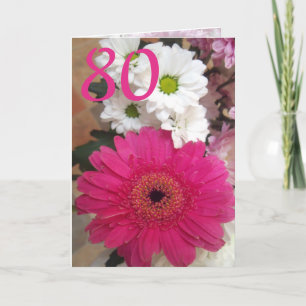 Cartão Floral de 80 de aniversário feminino