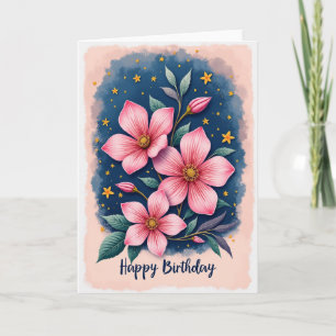 Cartão Floral de Aniversário Estrelado