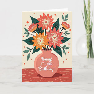 Cartão Floral de Aniversário Hooray
