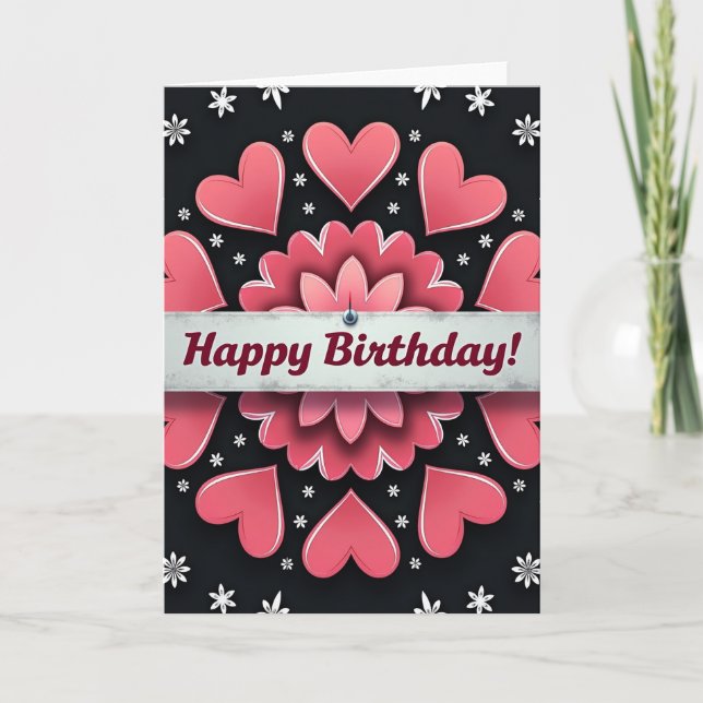 Cartão Floral de Aniversário Rosa (Frente)