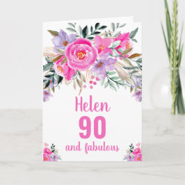 cartão floral de aquarela rosa de 90 anos