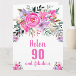 cartão floral de aquarela rosa de 90 anos