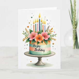 Cartão Floral de Bolo Festivo