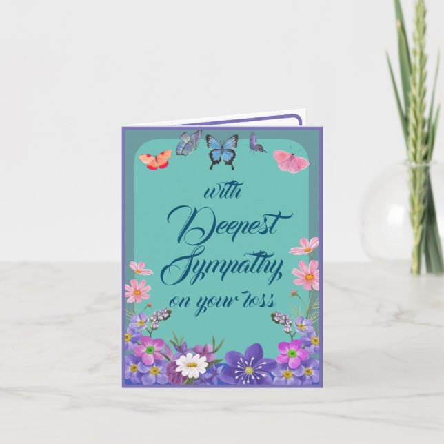 Cartão Floral De Borboletas De Mensagem De Simpati (Frente)