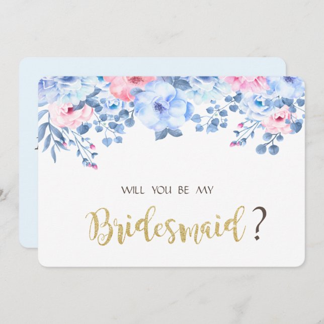 Cartão Floral de Bridesmaid Azul (Frente/Verso)