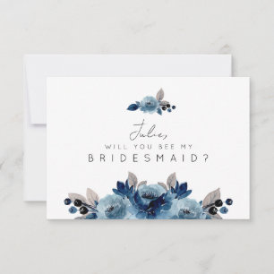 Cartão Floral de Bridesmaid Azul Dusty