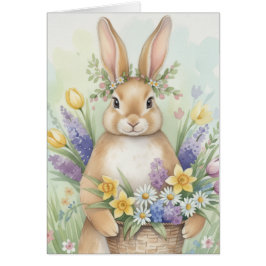 Cartão floral de coelho de Páscoa adorável