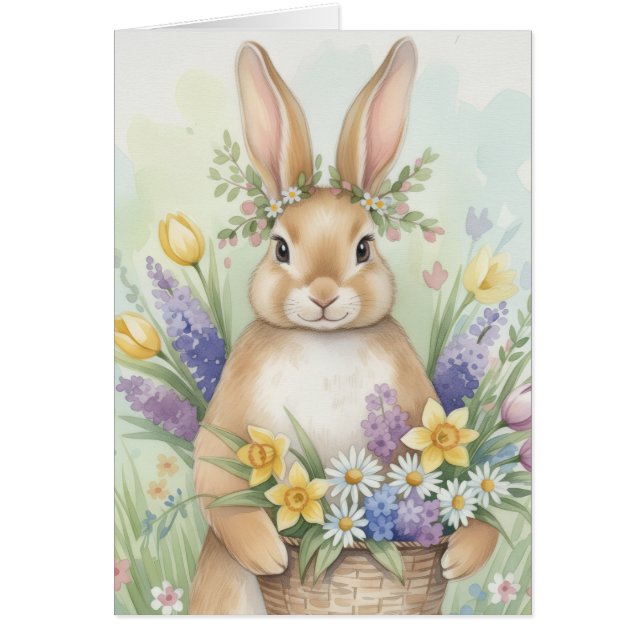 Cartão floral de coelho de Páscoa adorável (Frente)