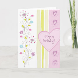 Cartão floral de feliz aniversário rosa feminino