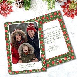 Cartão Floral de Férias Floral Vermelho e Verde Mo