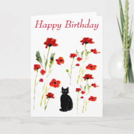 Cartão Floral de Gato Preto Cachorro