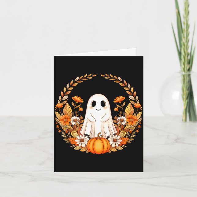 Cartão Floral de Halloween fantasma (Frente)