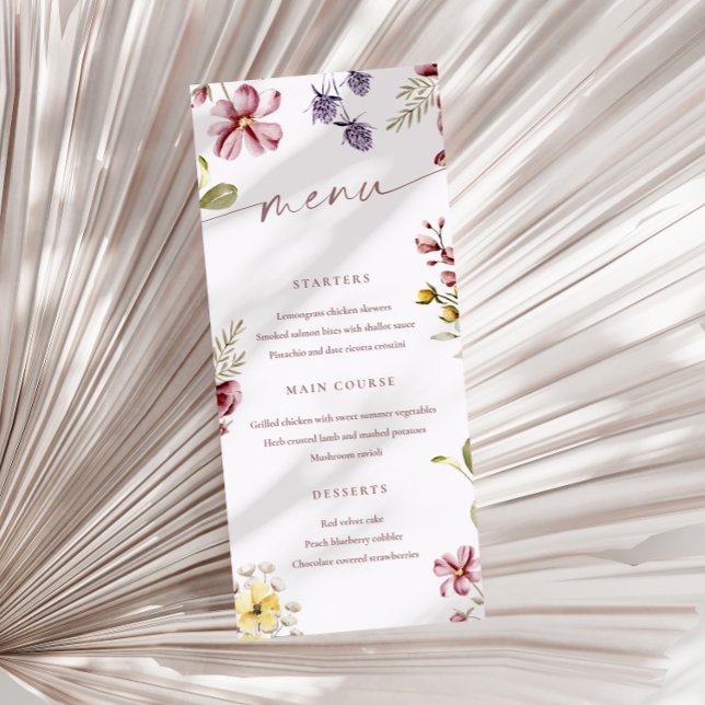 Cartão Floral de Menu Floral de Flores Selvagens (Criador carregado)