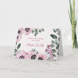 Cartão Floral de pássaro rosa chá de panela