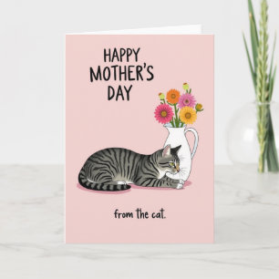 Cartão Floral do Dia das Mães com Gato Malhado