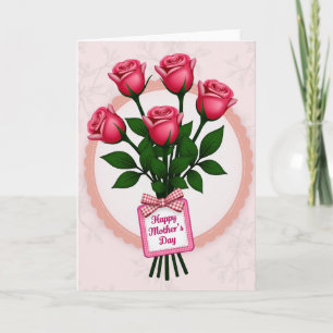 Cartão Floral do Dia das Mães Rosa Cor-de-Rosa
