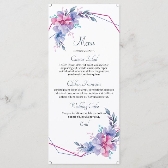 Cartão floral do menu do casamento (Frente)