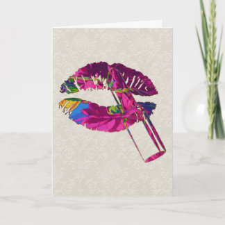 Cartão floral do motivo dos lábios