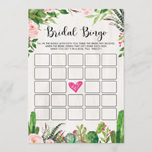 Cartão floral do rosa do cacto do jogo do chá de