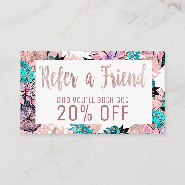 Cartão floral Dourado cor-de-rosa da referência da (Frente)