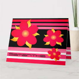 Cartão Floral E Stripe Rosa