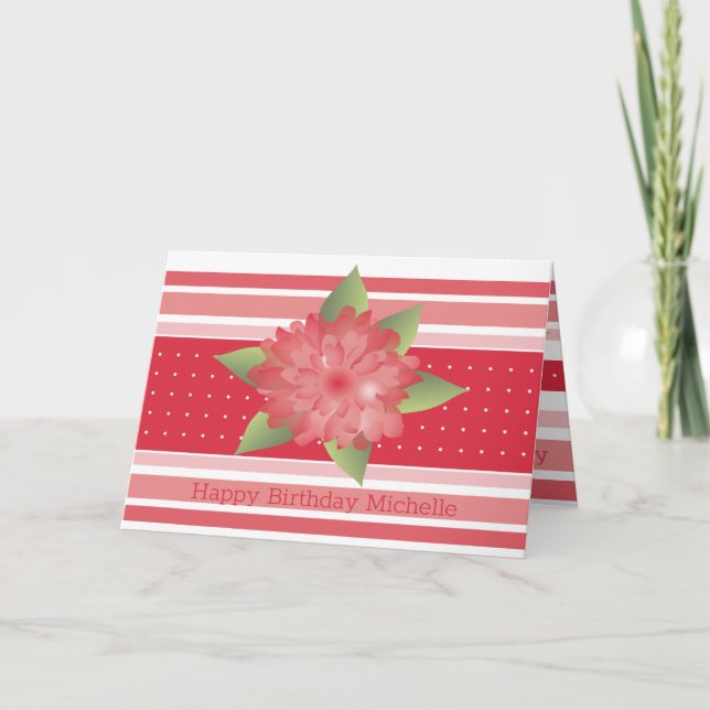 Cartão Floral E Stripe Rosa (Frente)