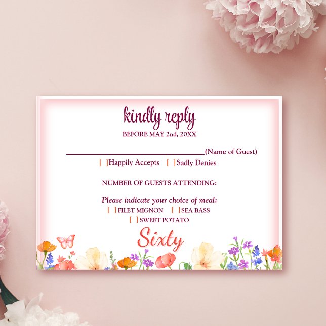 Cartão floral Elegante de 60 anos RSVP de 60 flore (Criador carregado)