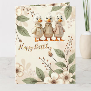 Cartão Floral Elegante E Branca Com Patos