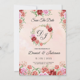 Cartão floral em aquarela vermelha bege, floral el