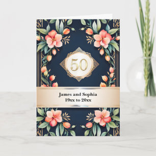 Cartão Floral em Preto 50º Aniversário de Casamento