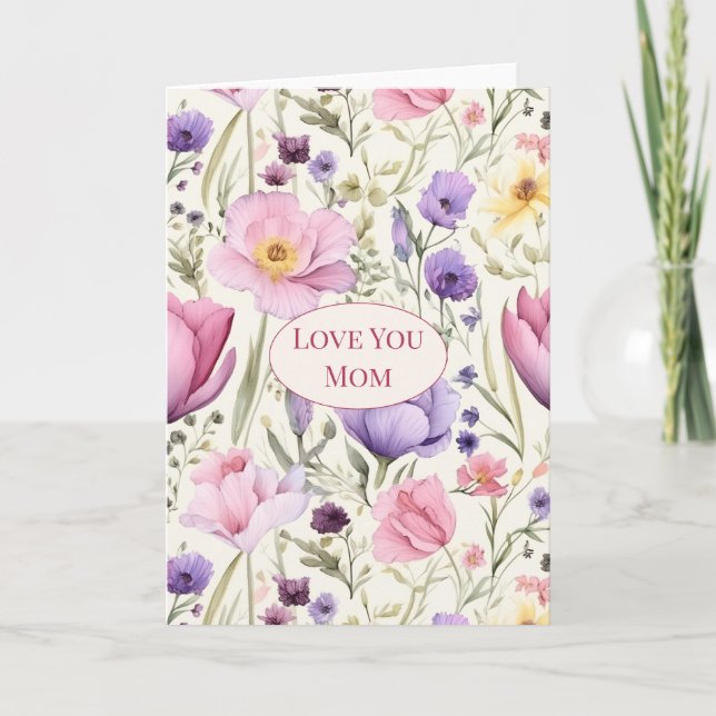 Cartão Floral “Eu Te Amo Mãe” (Frente)