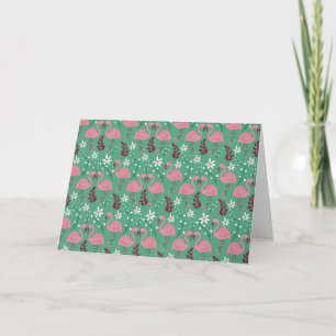 Cartão Floral flamingo sem costura, padrão rosa verde