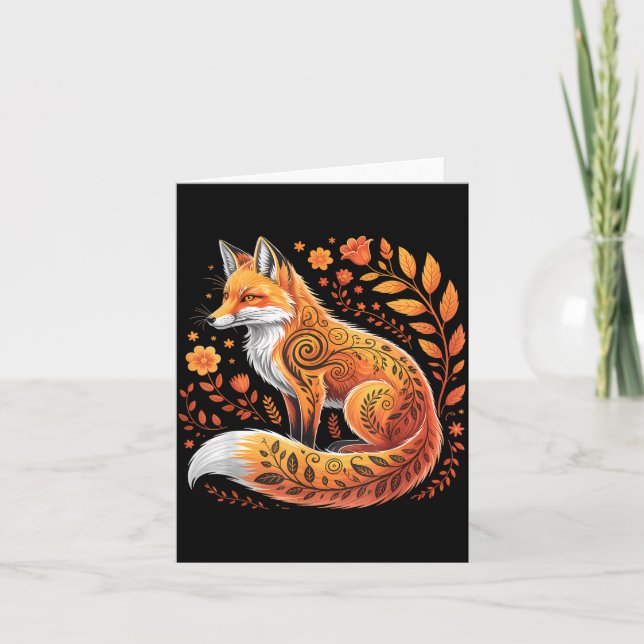 Cartão Floral Fox Flowers Art Fox In Autumn - Fall Fox  (Frente)
