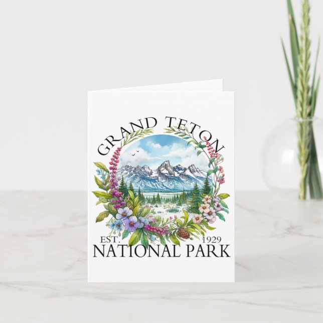 Cartão Floral Grand Teton National Park Hiking Camping Ou (Frente)