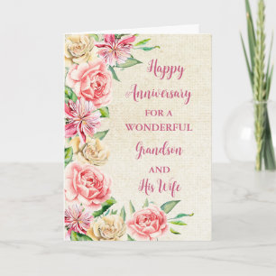 Cartão Floral Grandson e seu Aniversário da Esposa