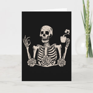 Cartão Floral Halloween Mulheres Homens Divertido Esquele