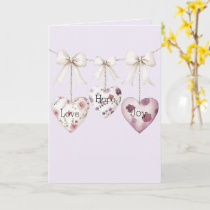 Cartão Floral Inspirador Amor Esperança Alegria Corações