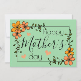 Cartão Floral laranja verde moderno feliz dia das mães