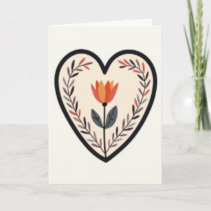 Cartão Floral Minimalista em Forma de Coração
