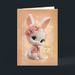 Cartão Floral Peach Bonnet Baby Bunny Thinking of You<br><div class="desc">This charming “Thinking of You” card features a sweet baby bunny dressed in a delicate lace bonnet adorned with pink blossoms. With a soft peach backdrop and an irresistibly shy pose, this design brings gentle warmth and comfort to anyone who receives it. Perfect for lifting spirits, sending support, or simply...</div>