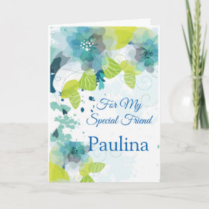 Cartão Floral Print Custom Name Birthday Card-Friend Card