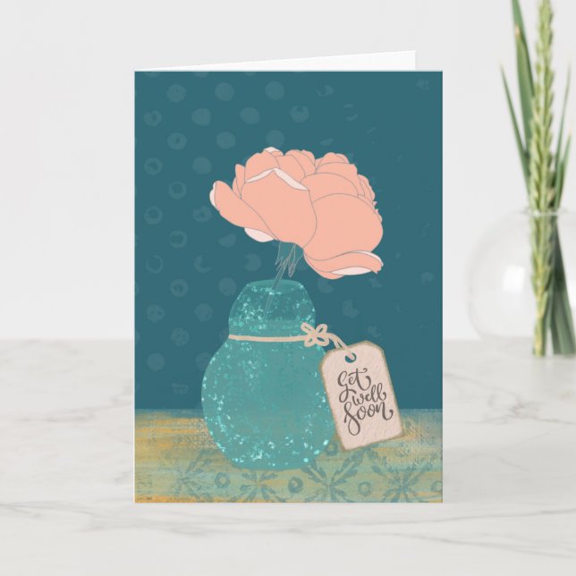 Cartão Floral “Recupere-se Logo” com Vaso Teal (Frente)