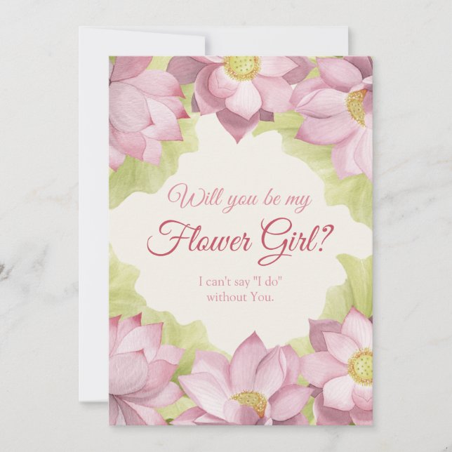 Cartão Floral Rosa Você será minha Dama de Flores? (Frente)