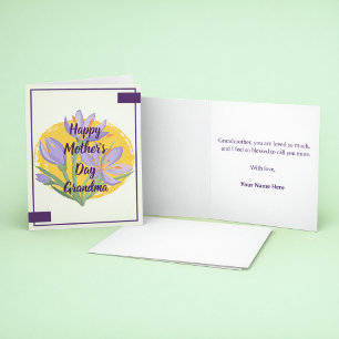 Cartão Floral Roxo Feliz Dia das Mães Vovó Saudações