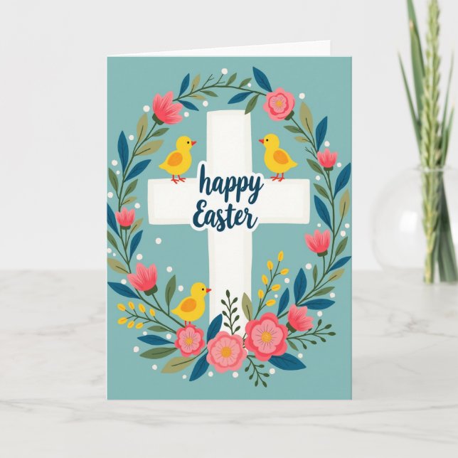 Cartão Floral Teal Bird Circle Card (Frente)