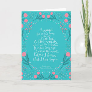 Cartão Floral Turquesa e Rosa Jane Austen Orgulho e Preco