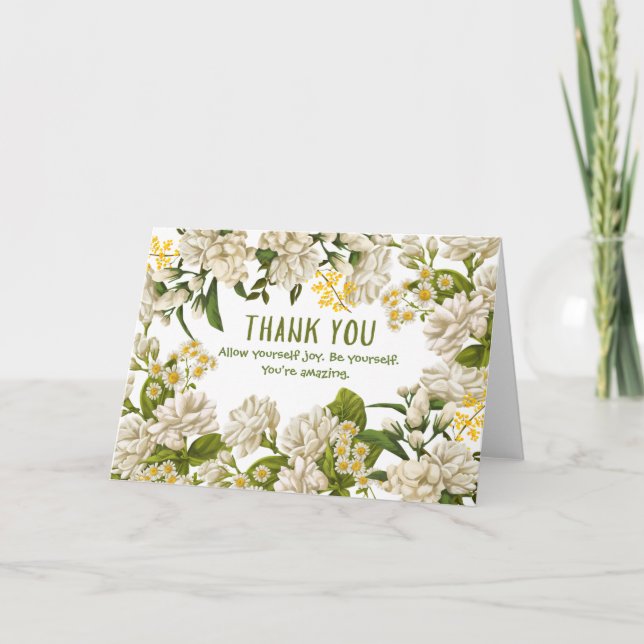 Cartão Floral Verde bege personalizado (Frente)
