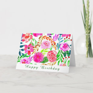 CARTÃO FLORAL WATERCOLOR FELIZ ANIVERSÁRIO